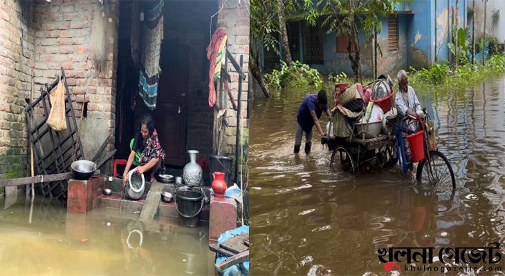 জলাবদ্ধতায় সীমাহীন দূর্ভোগে সাতক্ষীরা পৌরসভাসহ বেতনা নদীর তীরবর্তী মানুষ