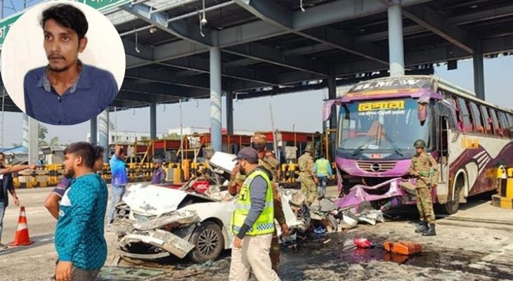 টোল প্লাজায় দাঁড়িয়ে থাকা যানবাহনে বাসের ধাক্কা, চালকসহ গ্রেপ্তার ২