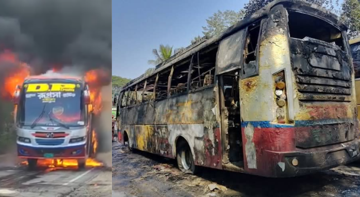 ঝিনাইদহে চলন্ত বাসে আগুন, রক্ষা পেল অর্ধ-শত যাত্রী