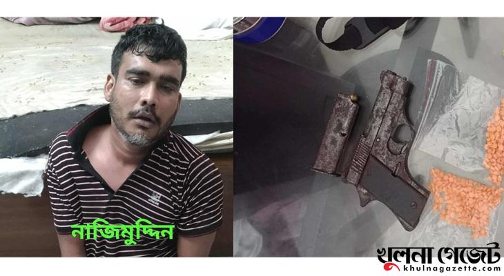 খুলনায় আবাসিক হোটেল থেকে অস্ত্র, গুলি ও ইয়াবাসহ যুবক আটক