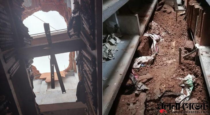 জরাজীর্ণ রেজিস্ট্রি ভবনের ছাদ ধসে পড়েছে, বৃষ্টিতে ভিজে নষ্ট মূল্যবান নথি