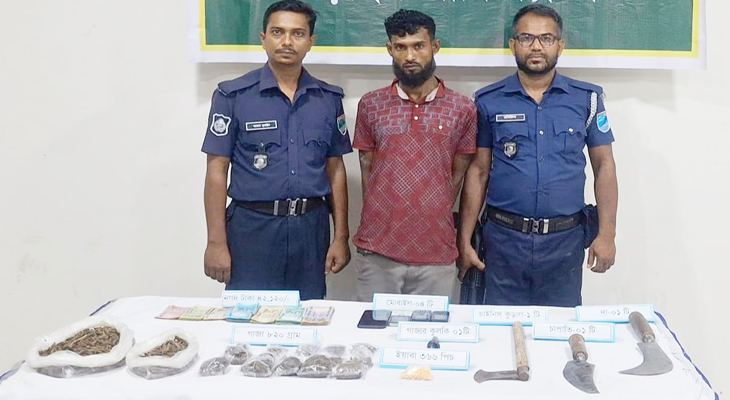 নড়াইলে দেশীয় অস্ত্র-মাদকদ্রব্যসহ যুবক আটক