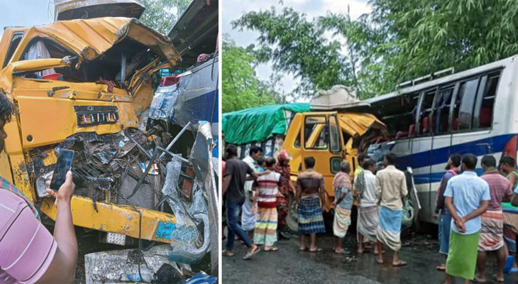পাবনায় বাস-ট্রাক সংঘর্ষে নিহত ৩, আহত ৯