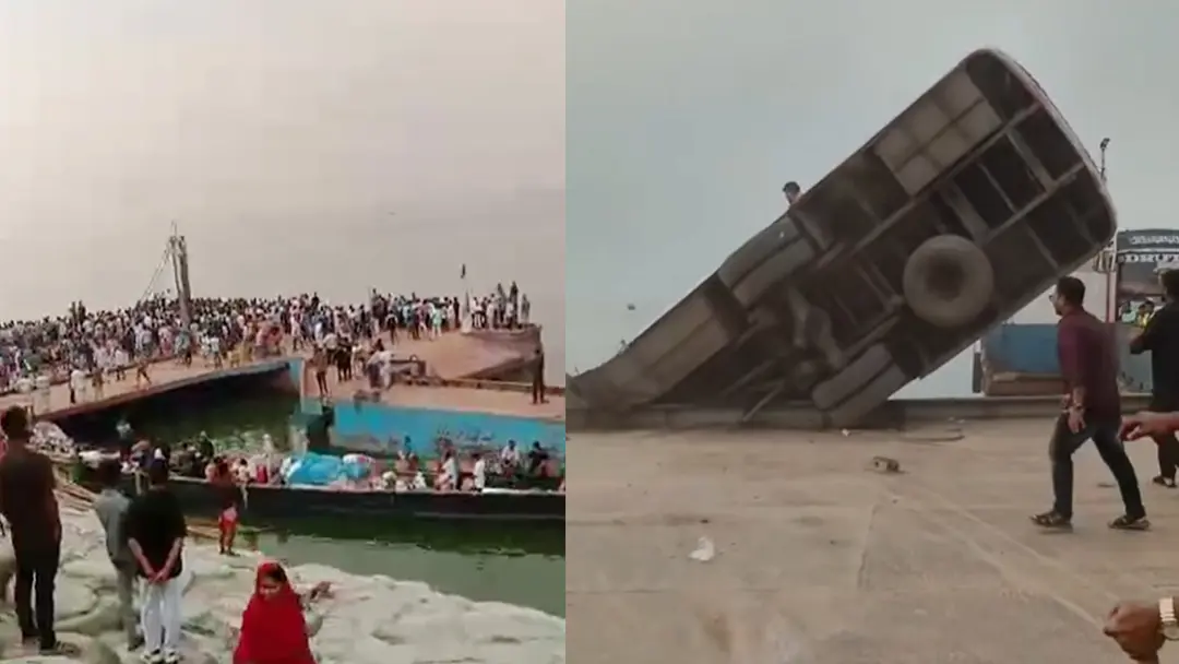 দৌলতদিয়ায় ফেরিতে ওঠার সময় বাস উল্টে নদীতে