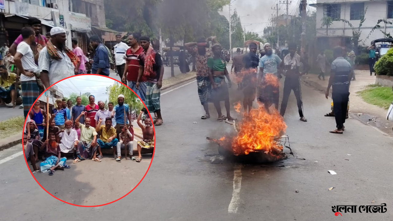 কাঁচা পাট রপ্তানির নিষেধাজ্ঞা প্রত্যাহার ও বকেয়া বেতনের দাবিতে খুলনায় শ্রমিকদের সড়ক অবরোধ