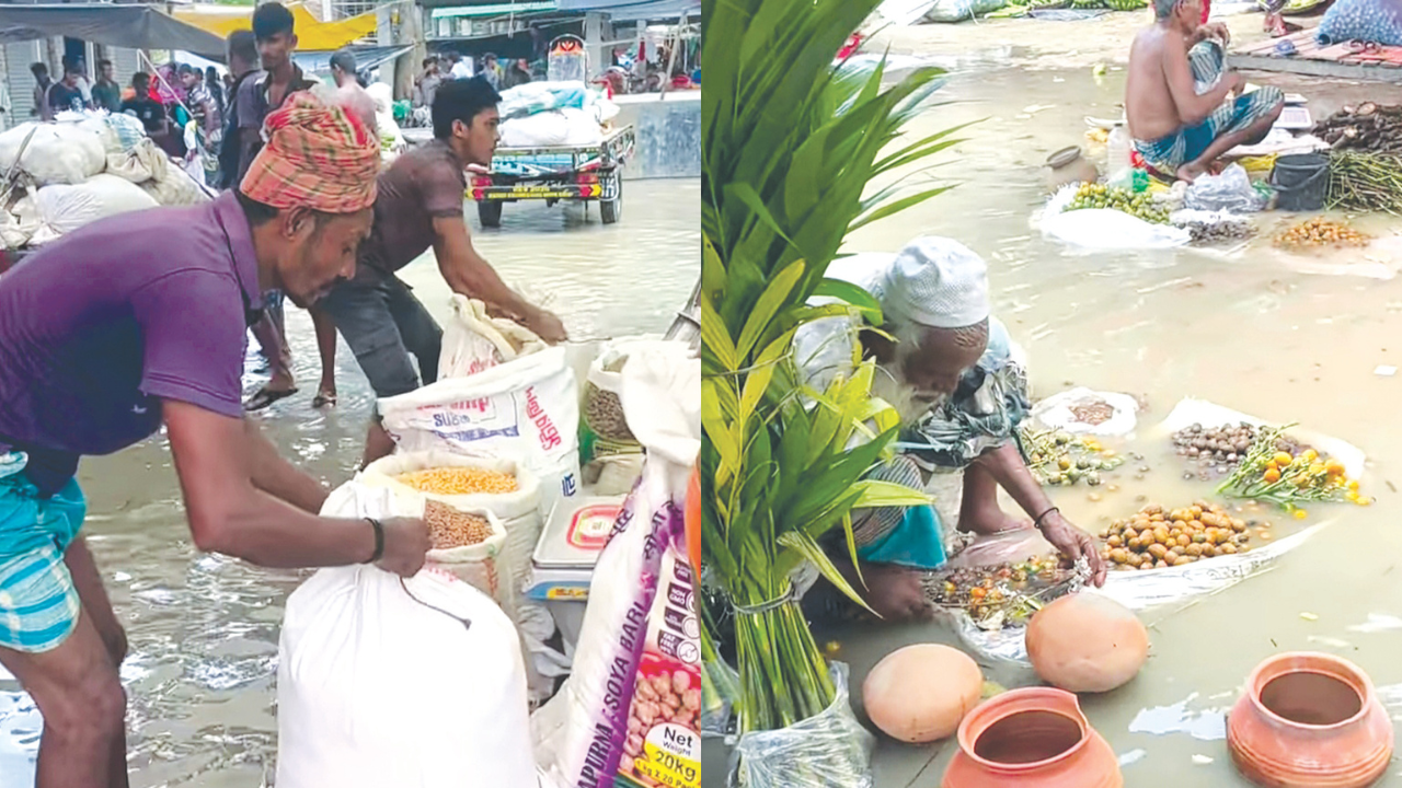 জোয়ারের পানিতে প্লাবিত বারোআড়িয়া বাজার, বিপাকে ব্যবসায়ীরা